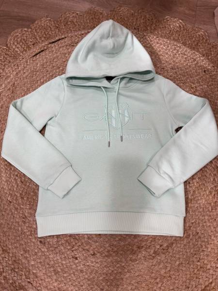 Sweat logo brodé GANT faded mint (vert menthe) à capuche l'indispensable le confort chic chez Joséphine by Urban Chic à Dieppe