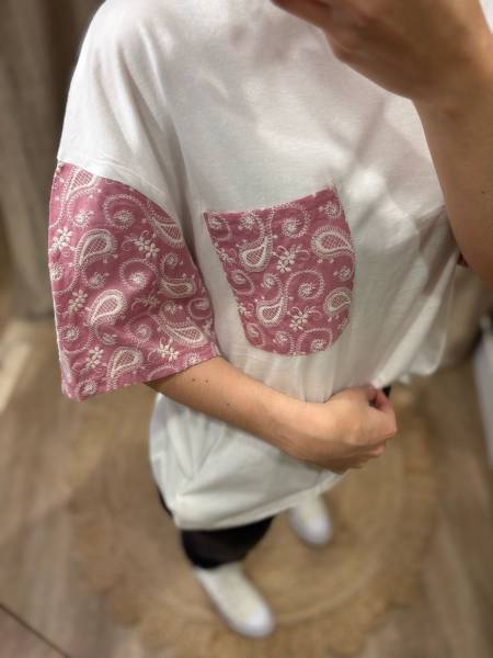 T-shirt Joan Adoré Paris rose motif paisley manches brodées boutique Dieppe