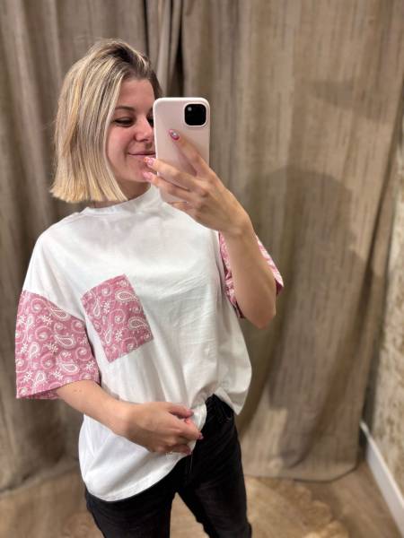 T-shirt Joan Adoré Paris rose motif paisley manches brodées boutique Dieppe