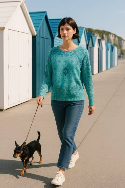 Pull Edmond tie-dye bleu vert Adoré Paris boutique Joséphine mode féminine Dieppe