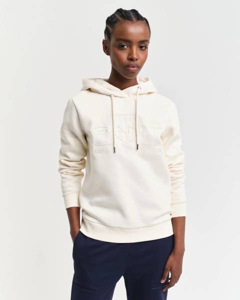 Sweat logo brodé GANT linen à capuche l'indispensable le confort chic chez Joséphine by Urban Chic à Dieppe